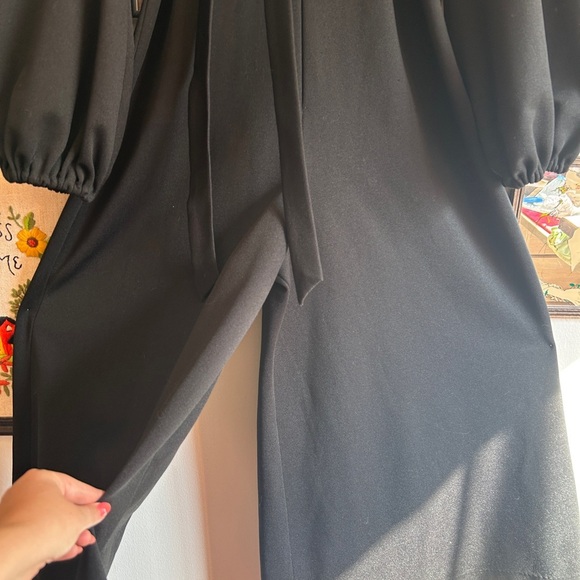 Vintage 1970s Black Knit Wide-Leg Jumpsuit - Bishop Sleeves, Belted Waist - Picture 3 of 8